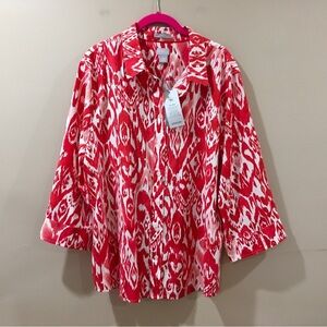 Chicos No Iron Chic Stretch Shirt Ikat Printed Orange Women’s Plus 20-22 New